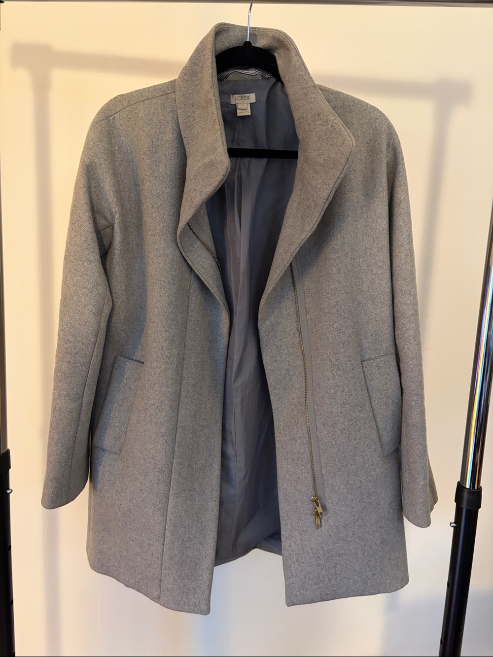 J. Crew Light Gray Wool Blend Stand-Collar Pea Coat